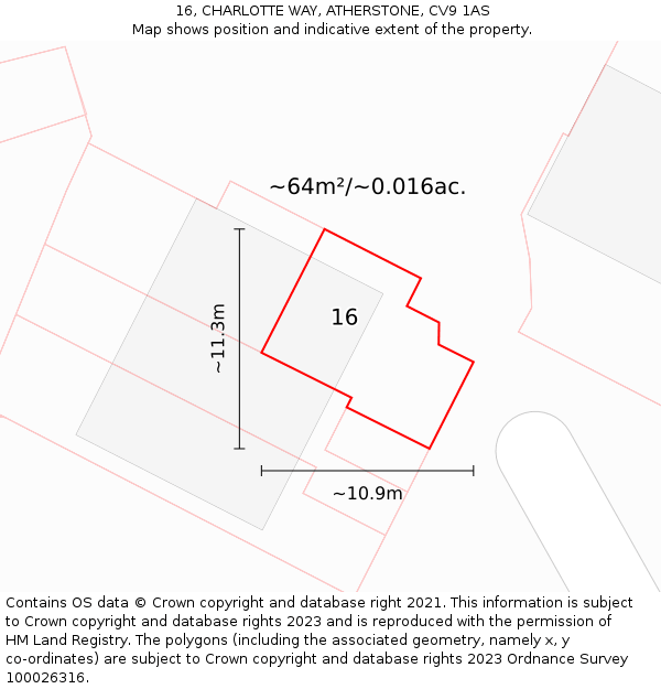 16, CHARLOTTE WAY, ATHERSTONE, CV9 1AS: Plot and title map
