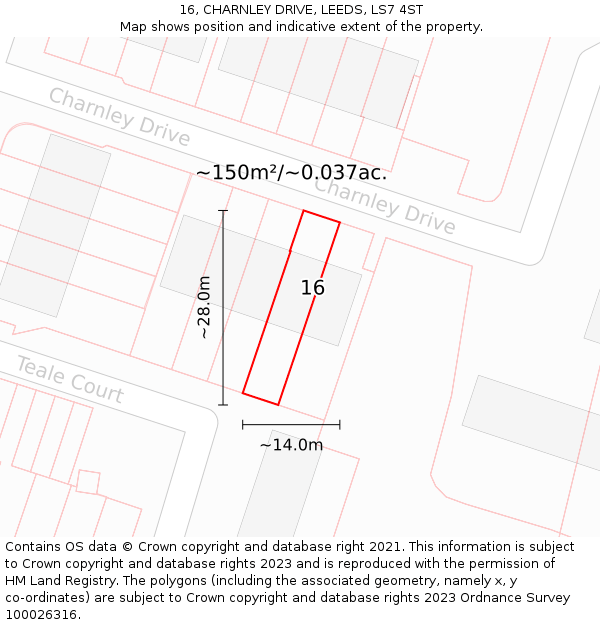 16, CHARNLEY DRIVE, LEEDS, LS7 4ST: Plot and title map