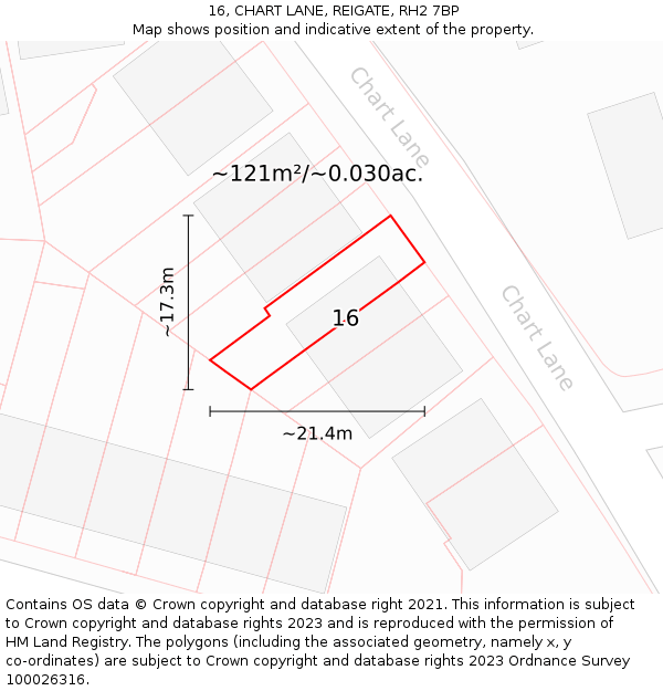 16, CHART LANE, REIGATE, RH2 7BP: Plot and title map