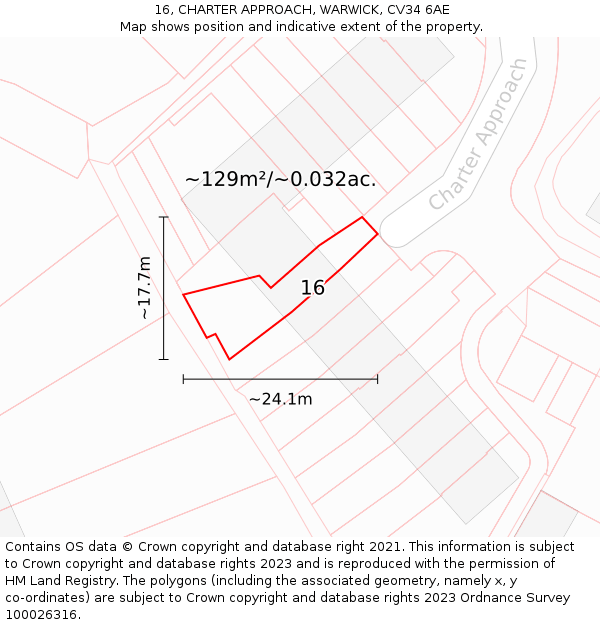16, CHARTER APPROACH, WARWICK, CV34 6AE: Plot and title map