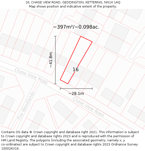 16, CHASE VIEW ROAD, GEDDINGTON, KETTERING, NN14 1AQ: Plot and title map