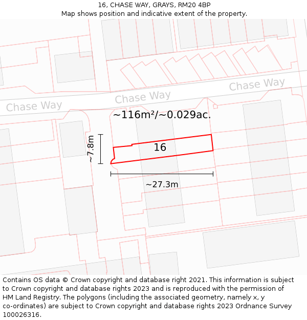 16, CHASE WAY, GRAYS, RM20 4BP: Plot and title map