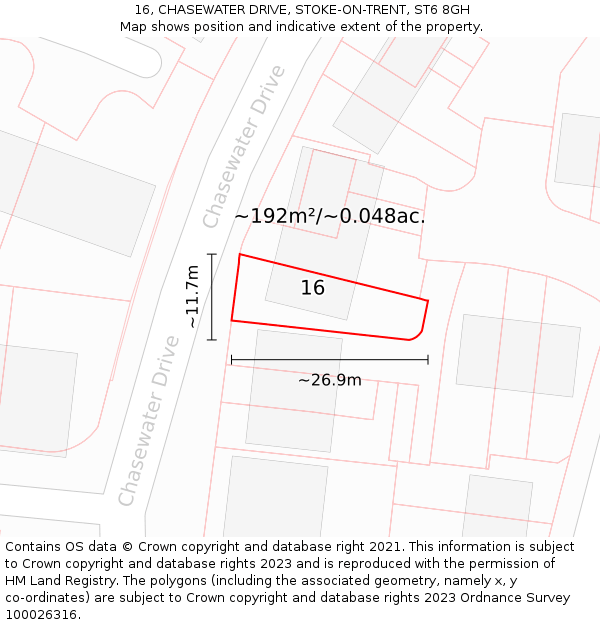 16, CHASEWATER DRIVE, STOKE-ON-TRENT, ST6 8GH: Plot and title map