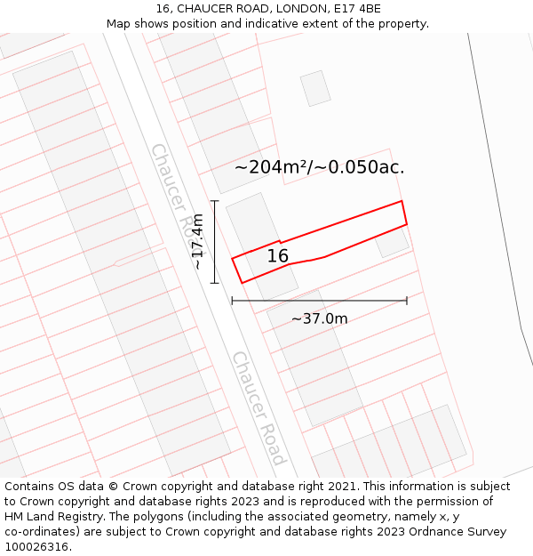 16, CHAUCER ROAD, LONDON, E17 4BE: Plot and title map