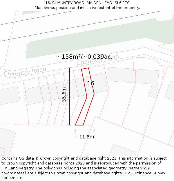 16, CHAUNTRY ROAD, MAIDENHEAD, SL6 1TS: Plot and title map