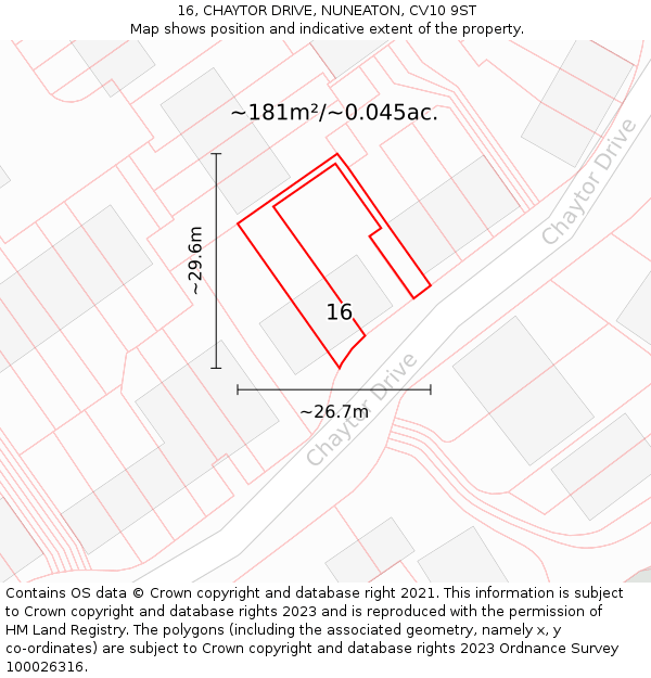 16, CHAYTOR DRIVE, NUNEATON, CV10 9ST: Plot and title map