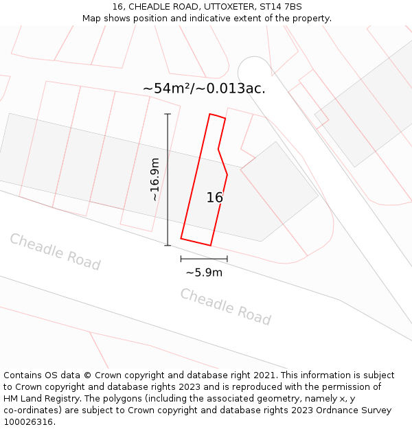 16, CHEADLE ROAD, UTTOXETER, ST14 7BS: Plot and title map