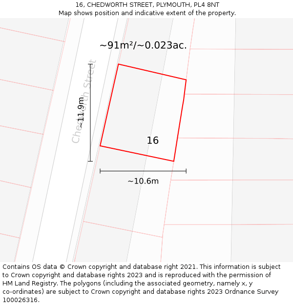 16, CHEDWORTH STREET, PLYMOUTH, PL4 8NT: Plot and title map