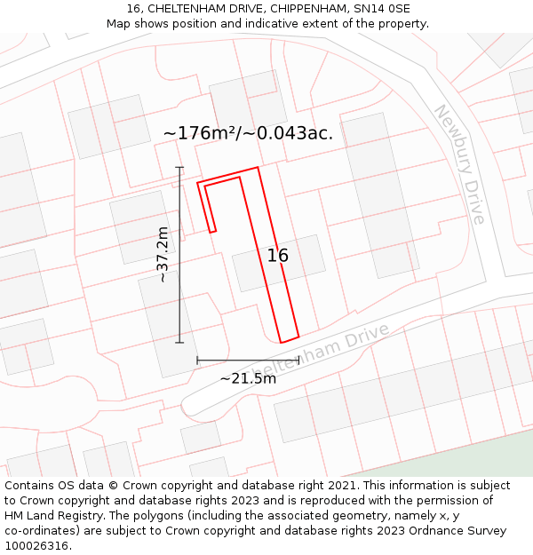 16, CHELTENHAM DRIVE, CHIPPENHAM, SN14 0SE: Plot and title map