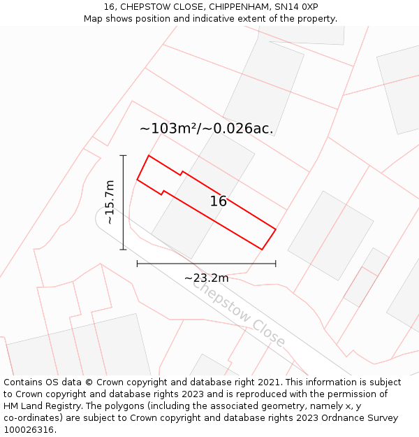 16, CHEPSTOW CLOSE, CHIPPENHAM, SN14 0XP: Plot and title map