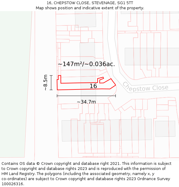 16, CHEPSTOW CLOSE, STEVENAGE, SG1 5TT: Plot and title map