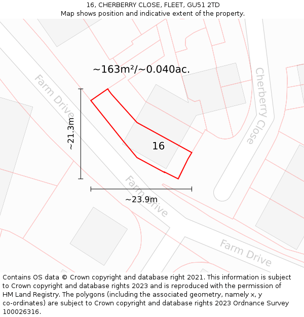 16, CHERBERRY CLOSE, FLEET, GU51 2TD: Plot and title map