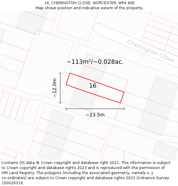 16, CHERINGTON CLOSE, WORCESTER, WR4 9XE: Plot and title map
