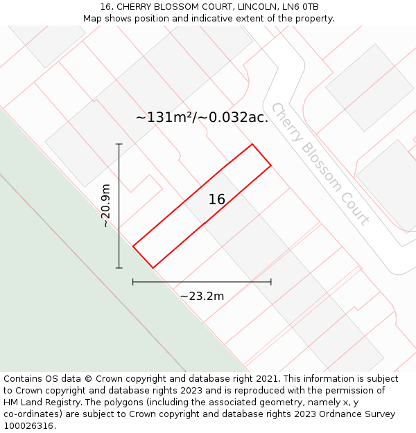 16, CHERRY BLOSSOM COURT, LINCOLN, LN6 0TB: Plot and title map