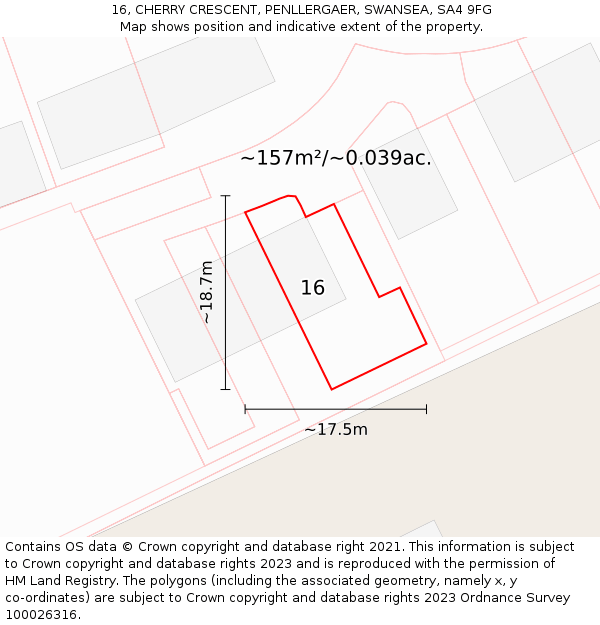 16, CHERRY CRESCENT, PENLLERGAER, SWANSEA, SA4 9FG: Plot and title map