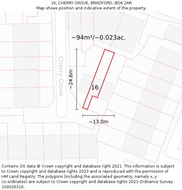 16, CHERRY GROVE, BRADFORD, BD6 2AR: Plot and title map