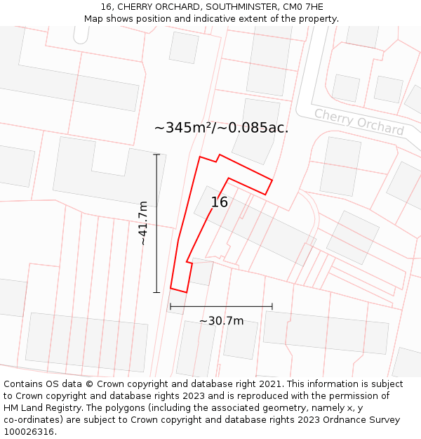 16, CHERRY ORCHARD, SOUTHMINSTER, CM0 7HE: Plot and title map