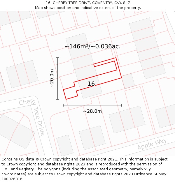 16, CHERRY TREE DRIVE, COVENTRY, CV4 8LZ: Plot and title map