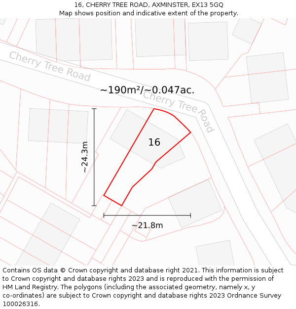 16, CHERRY TREE ROAD, AXMINSTER, EX13 5GQ: Plot and title map
