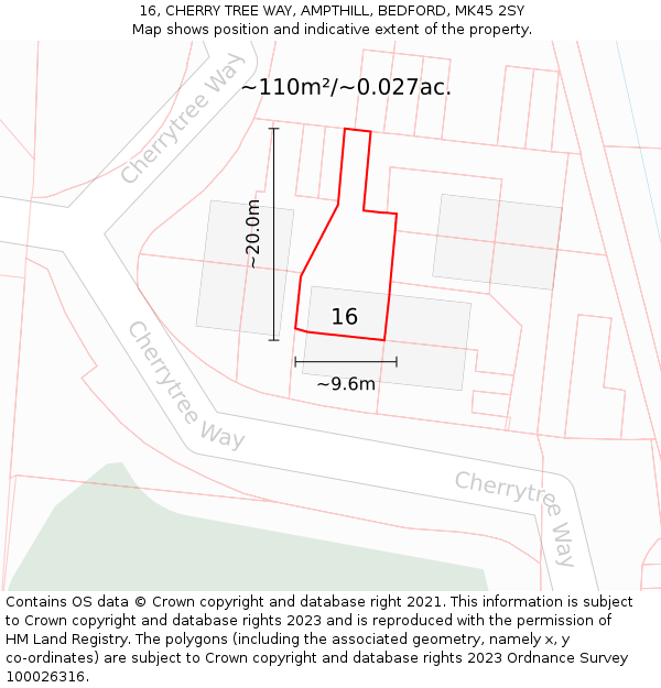16, CHERRY TREE WAY, AMPTHILL, BEDFORD, MK45 2SY: Plot and title map