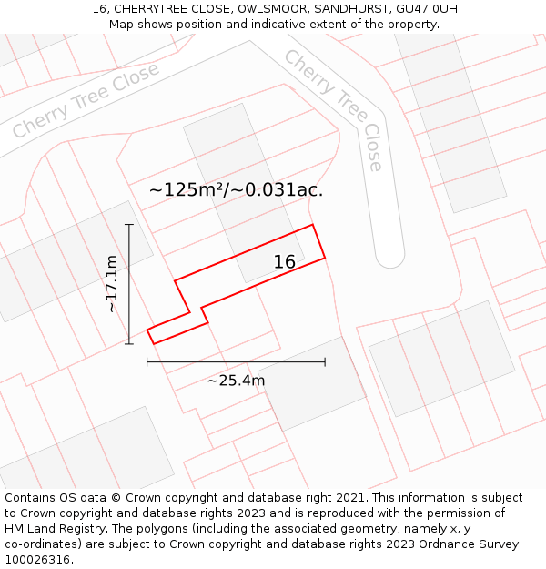 16, CHERRYTREE CLOSE, OWLSMOOR, SANDHURST, GU47 0UH: Plot and title map