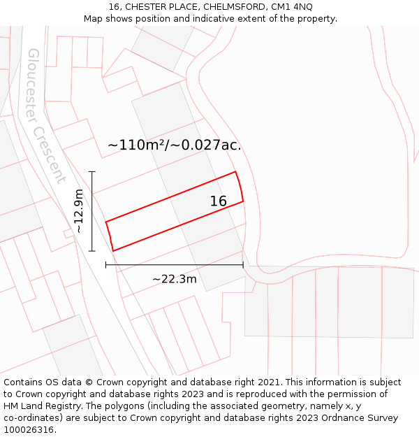 16, CHESTER PLACE, CHELMSFORD, CM1 4NQ: Plot and title map