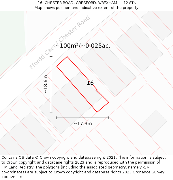 16, CHESTER ROAD, GRESFORD, WREXHAM, LL12 8TN: Plot and title map