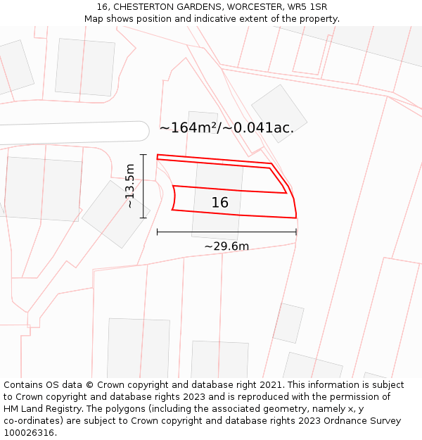 16, CHESTERTON GARDENS, WORCESTER, WR5 1SR: Plot and title map
