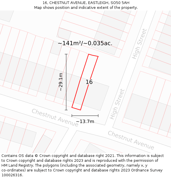 16, CHESTNUT AVENUE, EASTLEIGH, SO50 5AH: Plot and title map