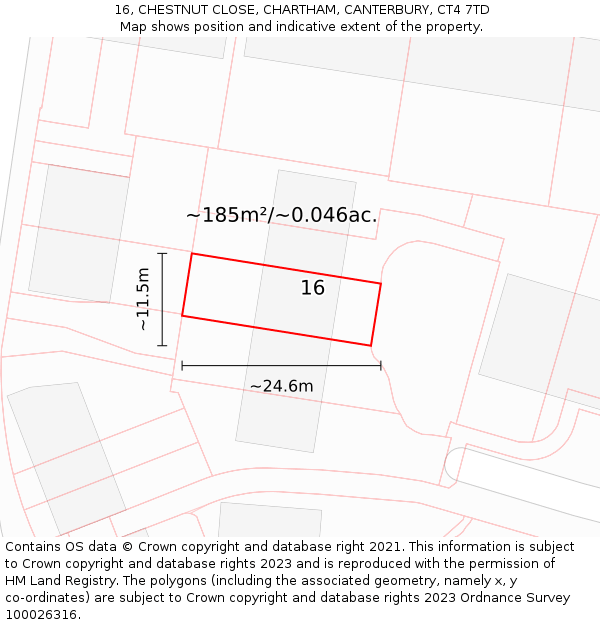 16, CHESTNUT CLOSE, CHARTHAM, CANTERBURY, CT4 7TD: Plot and title map