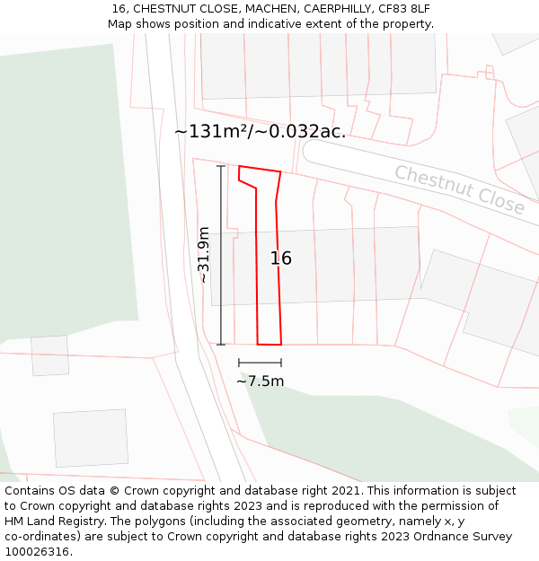 16, CHESTNUT CLOSE, MACHEN, CAERPHILLY, CF83 8LF: Plot and title map