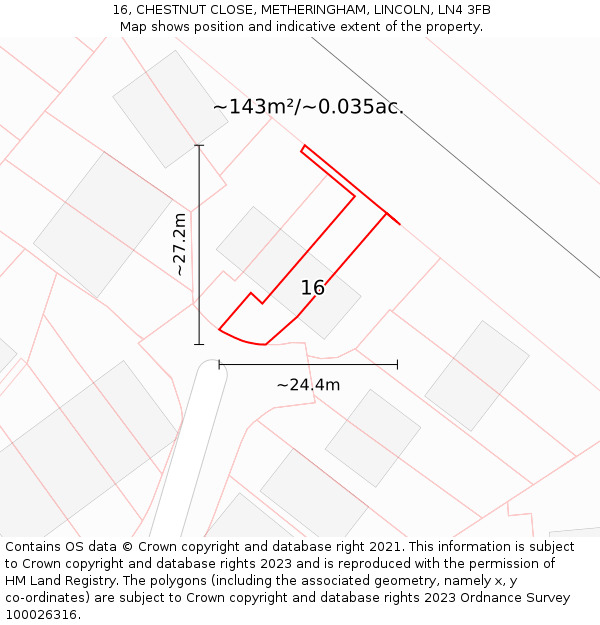 16, CHESTNUT CLOSE, METHERINGHAM, LINCOLN, LN4 3FB: Plot and title map