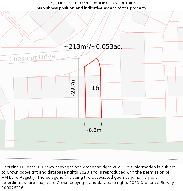 16, CHESTNUT DRIVE, DARLINGTON, DL1 4RS: Plot and title map