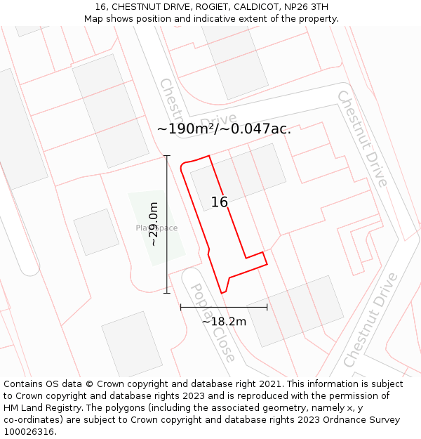 16, CHESTNUT DRIVE, ROGIET, CALDICOT, NP26 3TH: Plot and title map