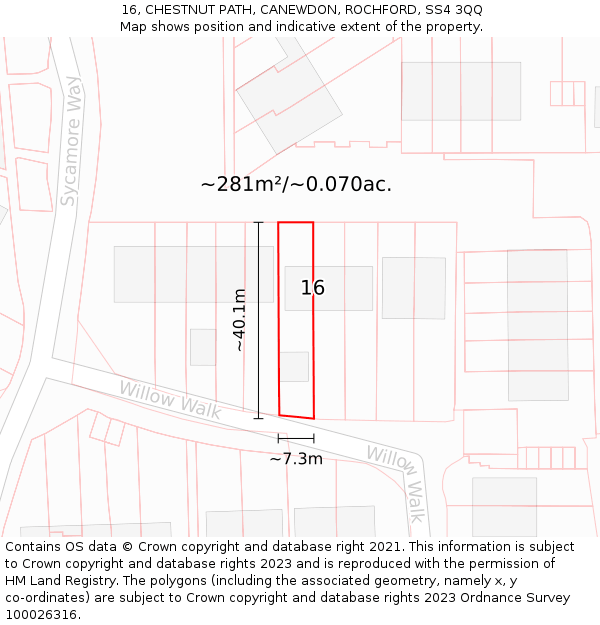 16, CHESTNUT PATH, CANEWDON, ROCHFORD, SS4 3QQ: Plot and title map