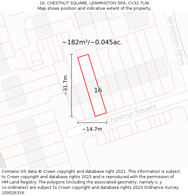 16, CHESTNUT SQUARE, LEAMINGTON SPA, CV32 7UW: Plot and title map