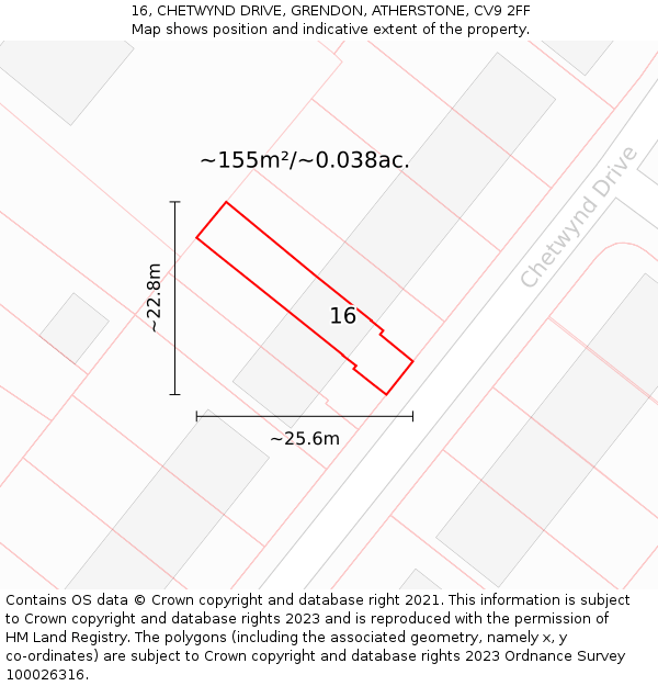 16, CHETWYND DRIVE, GRENDON, ATHERSTONE, CV9 2FF: Plot and title map