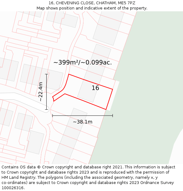 16, CHEVENING CLOSE, CHATHAM, ME5 7PZ: Plot and title map