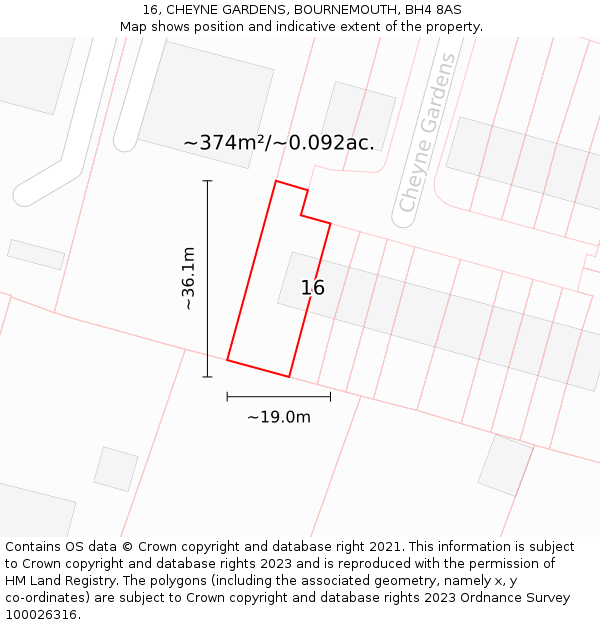 16, CHEYNE GARDENS, BOURNEMOUTH, BH4 8AS: Plot and title map