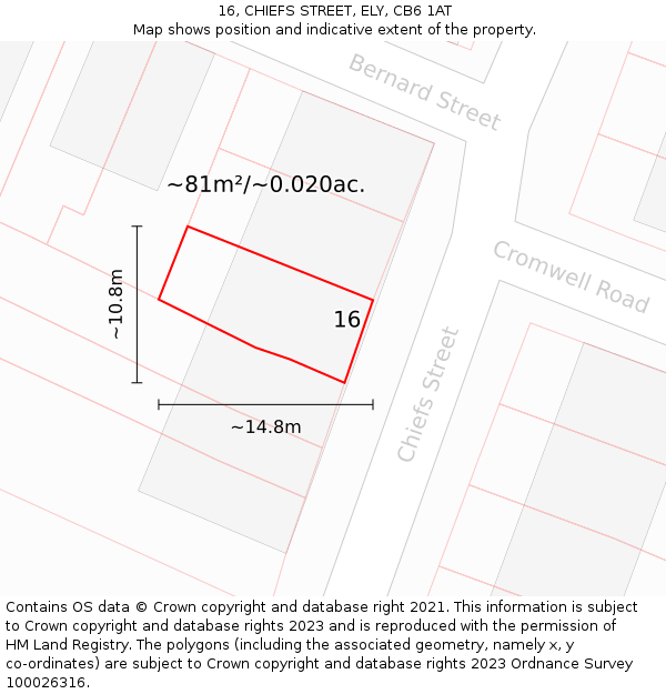 16, CHIEFS STREET, ELY, CB6 1AT: Plot and title map