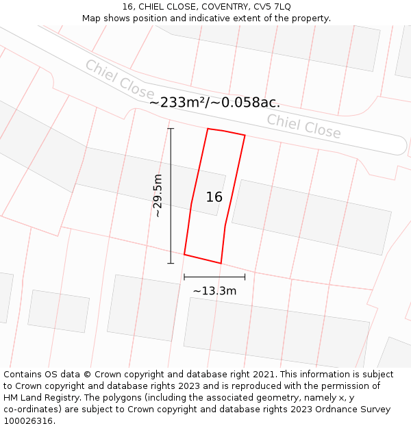 16, CHIEL CLOSE, COVENTRY, CV5 7LQ: Plot and title map