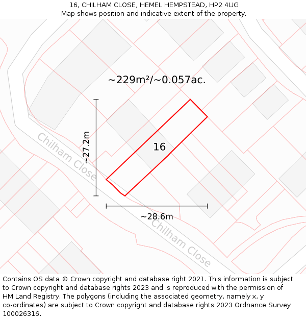 16, CHILHAM CLOSE, HEMEL HEMPSTEAD, HP2 4UG: Plot and title map