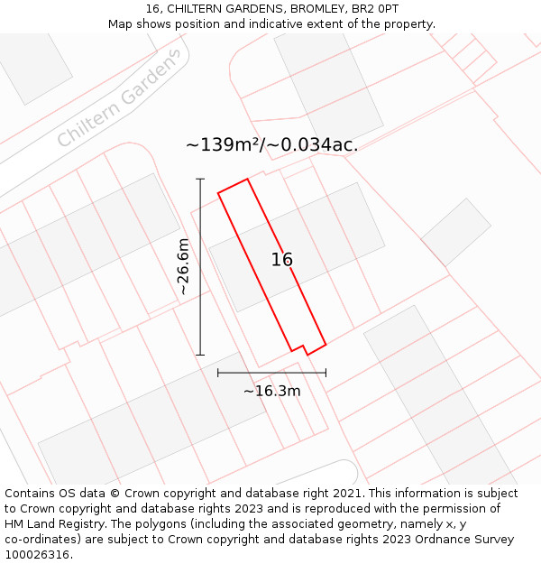 16, CHILTERN GARDENS, BROMLEY, BR2 0PT: Plot and title map