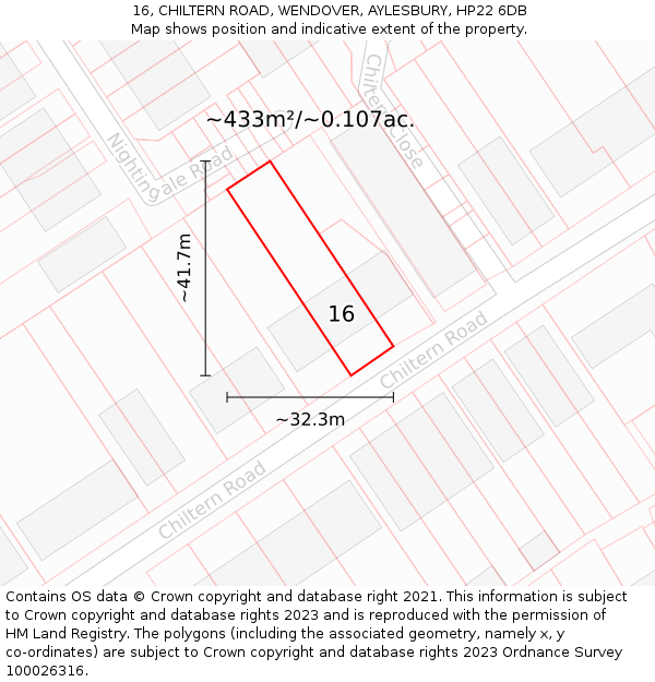 16, CHILTERN ROAD, WENDOVER, AYLESBURY, HP22 6DB: Plot and title map