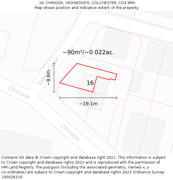 16, CHINOOK, HIGHWOODS, COLCHESTER, CO4 9RN: Plot and title map