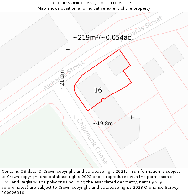 16, CHIPMUNK CHASE, HATFIELD, AL10 9GH: Plot and title map