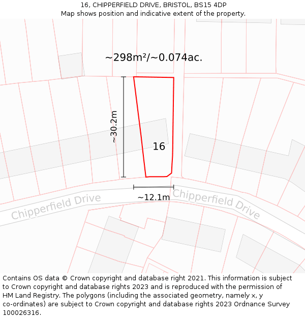 16, CHIPPERFIELD DRIVE, BRISTOL, BS15 4DP: Plot and title map