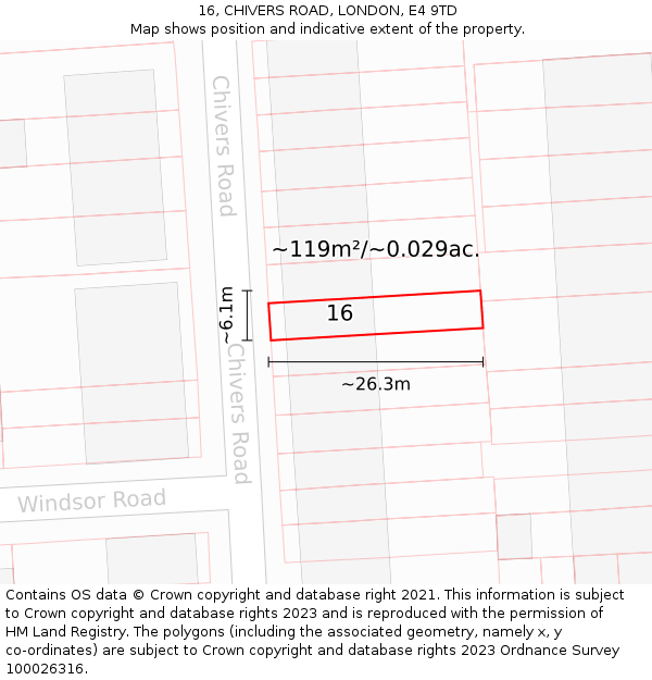 16, CHIVERS ROAD, LONDON, E4 9TD: Plot and title map