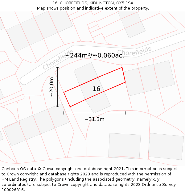 16, CHOREFIELDS, KIDLINGTON, OX5 1SX: Plot and title map