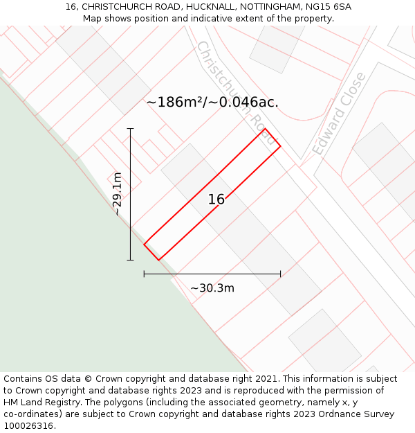 16, CHRISTCHURCH ROAD, HUCKNALL, NOTTINGHAM, NG15 6SA: Plot and title map